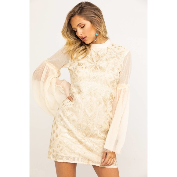 Free People Cleo Mini Dress Tea Sz 0 Boho Embroidered - Picture 1 of 12
